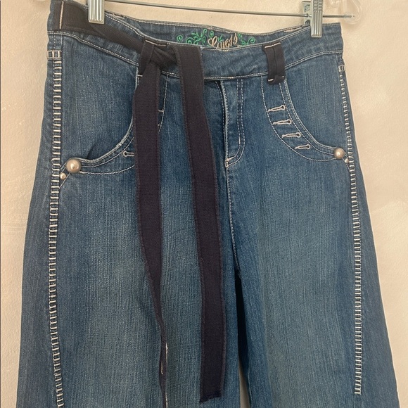 Y2K Guess Jeans wide leg asymmetrical embroidered boho vintage low-slung - Picture 2 of 10